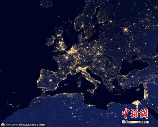 NASA公布欧洲夜景卫星照 灯光璀璨迷人眼--贵