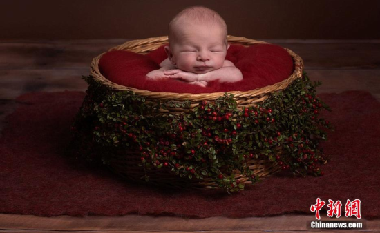 摄影师奇思妙想拍圣诞主题照片 初生婴儿成主
